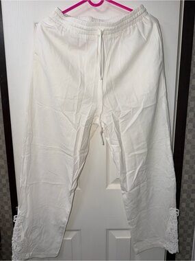 Otherwild White Drawstring Trousers with Lace Trim